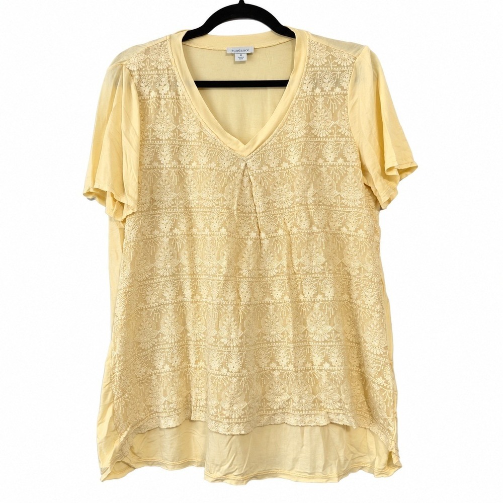 Sundance Top Womens M Butter Yellow Silk Embroidered Boho Cottagecore Romantic